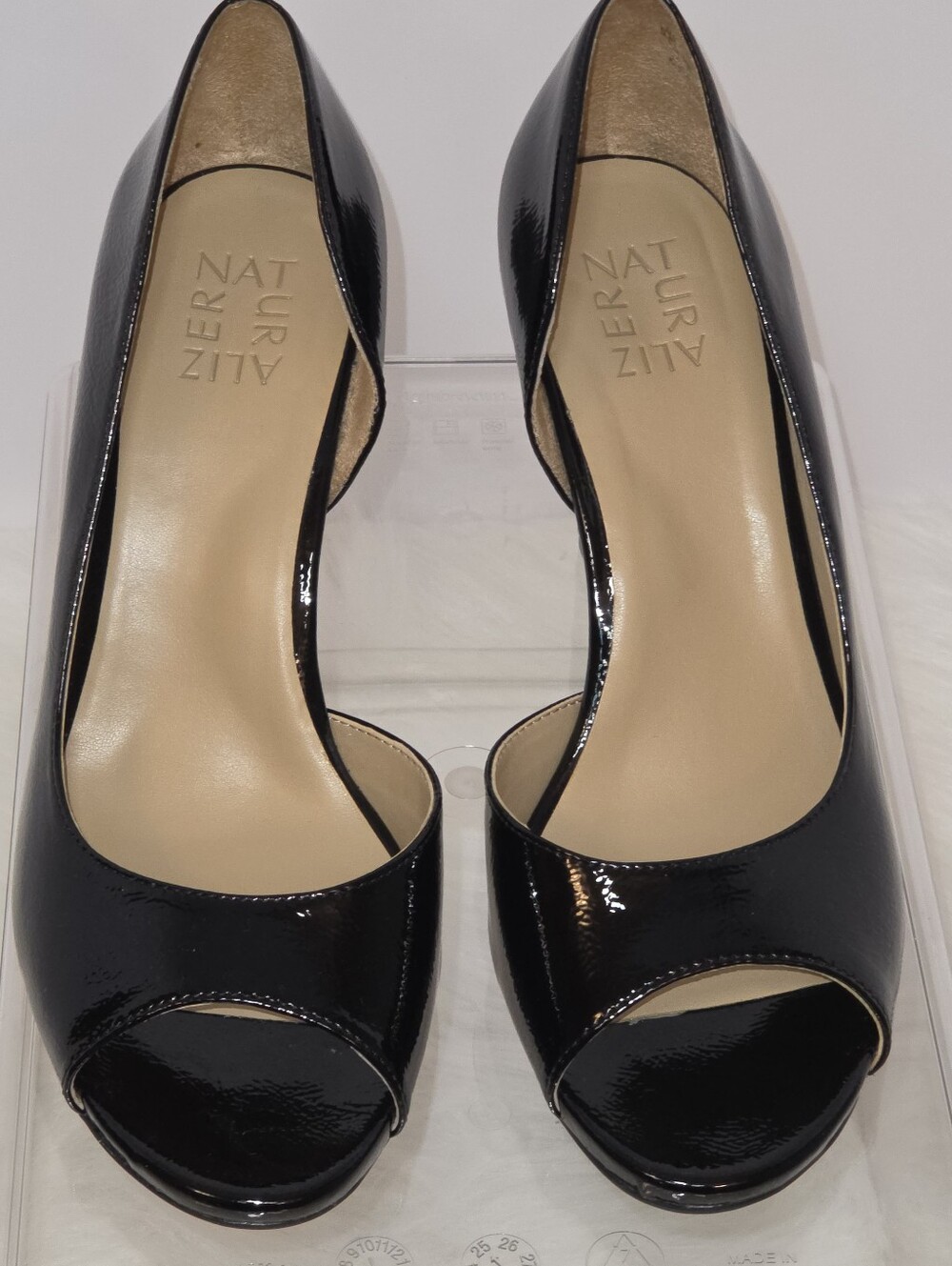 NATURALIZER Hardy Black Patent  Peep-Toe Flared Heels